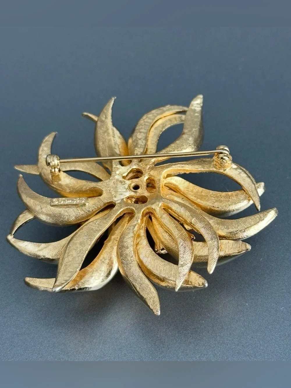Vintage Signed François for Coro 3D Gold Flower Brooch AB Rhinestones Pristine